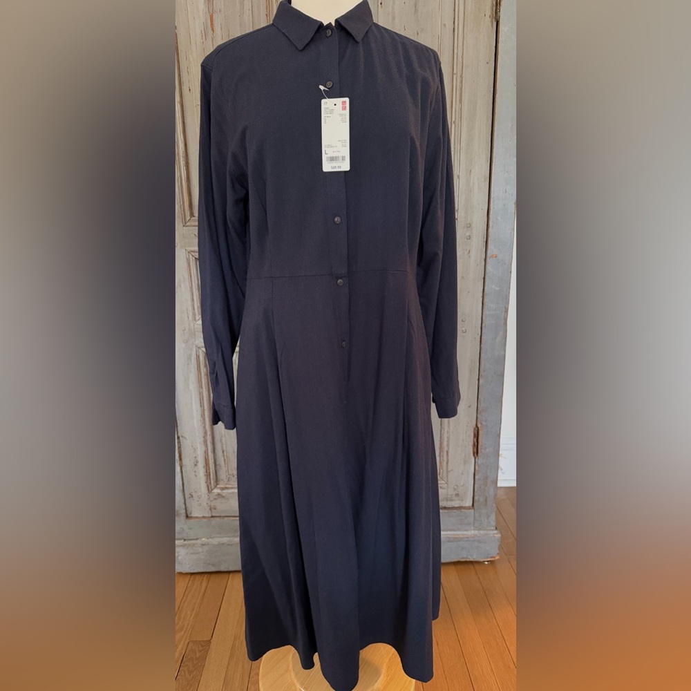 NWT Uniqlo Navy Blue Shirt Dress Large
